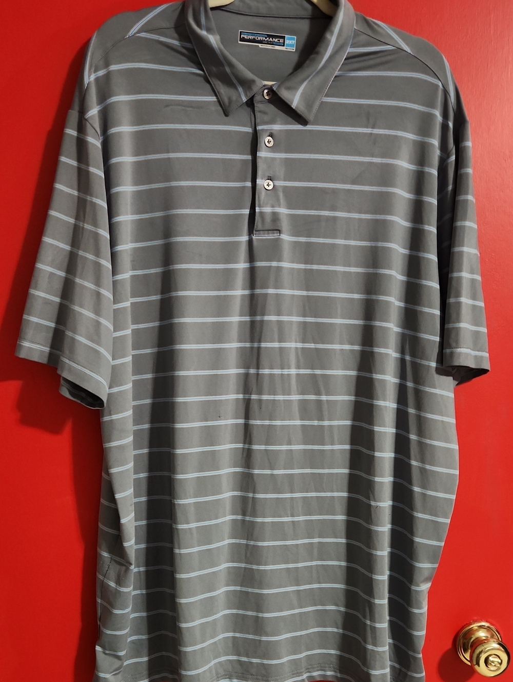 2XLT Roundtree & Yorke Gray Polo with Light Blue Stripes